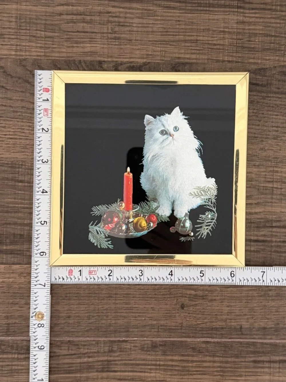 Vintage Kafka Gold Framed‎ Metallic Foil Persian Cat Kitten Christmas Art Print